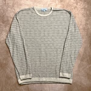 Allora Geometric Print Textured Sweater Long Sleeve Pullover Khaki Tan Men's L